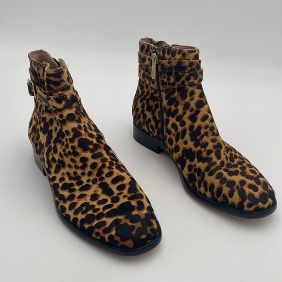JJill Leopard Print Ankle Boot women 7 cow fur festival Casual office retro boho - Picture 16 of 16